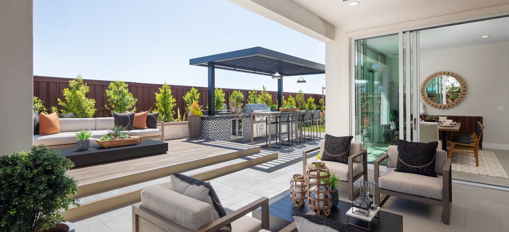 Outdoor kitchen and living area